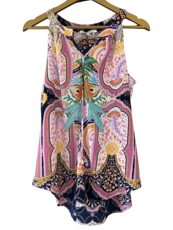 Rose & Olive Tops - Rose & Olive Paisley Tank Top Pink Multi Sleeveless Boho Blouse